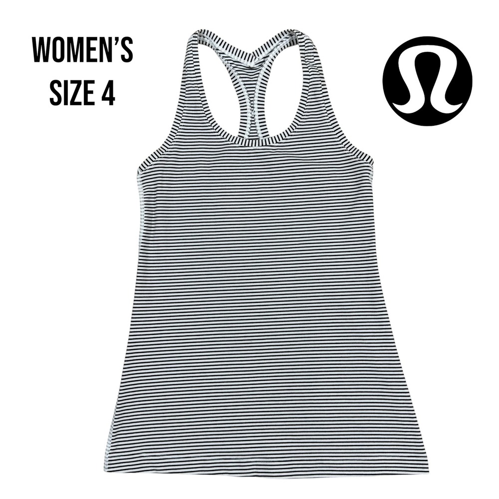 Lululemon Cool Racerback Tank Top Striped Black White Women's 4 Yoga Gym